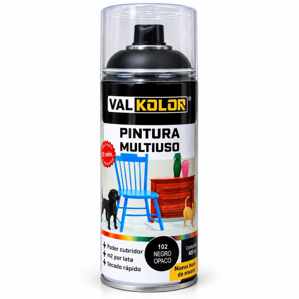 Spray Pintura Multiuso Negro Opaco 400 ml Val Kolor